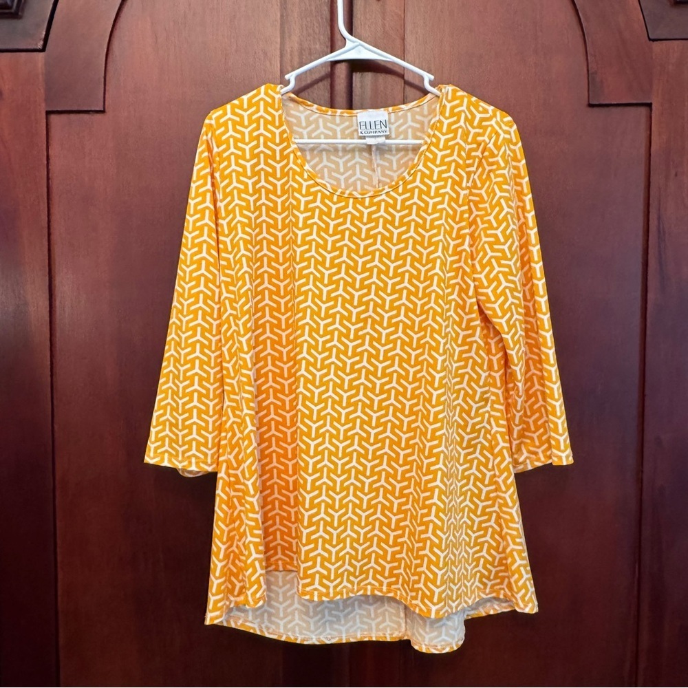 Ellen & Company Women's Yellow Gold Asymmetrical Tunic 3/4 Sleeves Size Large
